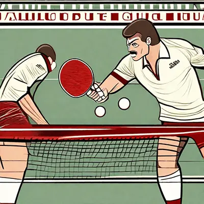 men with mustach playing pingpong on green field